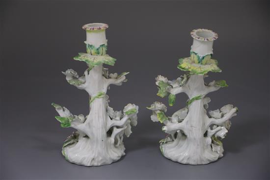 A pair of early Derby sheep candlesticks, c.1758, H. 21cm